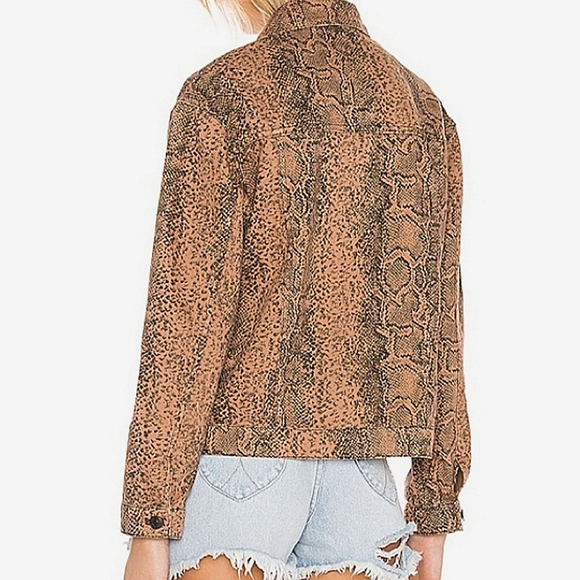 NEW🐍 Free People Snake Print Black and Brown Button Up Denim Jacket, Small - Picture 7 of 14